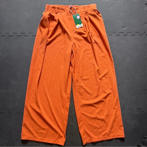 Halara Pants Womens Sz Large Flex Waffle High Waisted Wide Leg Work Pants Orange - Picture 1 of 3